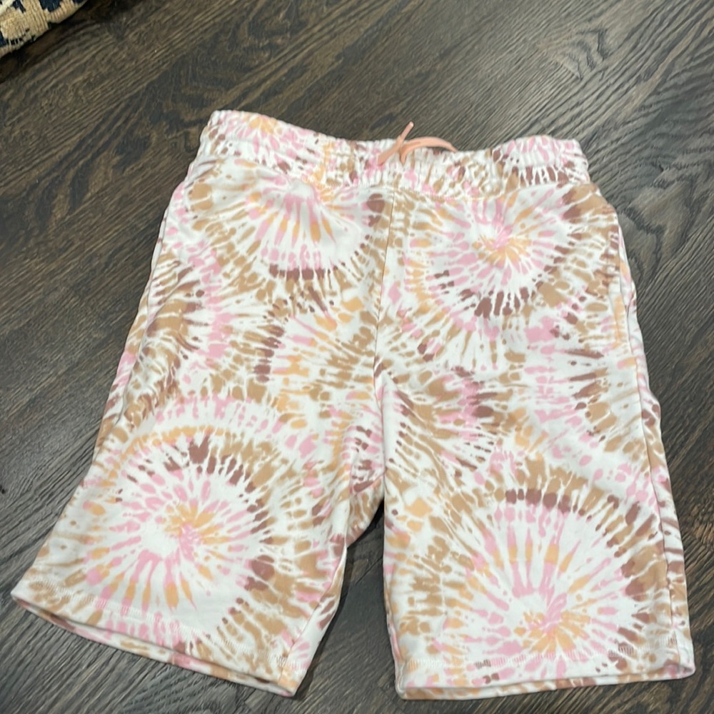 Lands' End Kid’s XL 14/16 Bermuda Shorts Tie Dye Pink White Drawstring Pockets